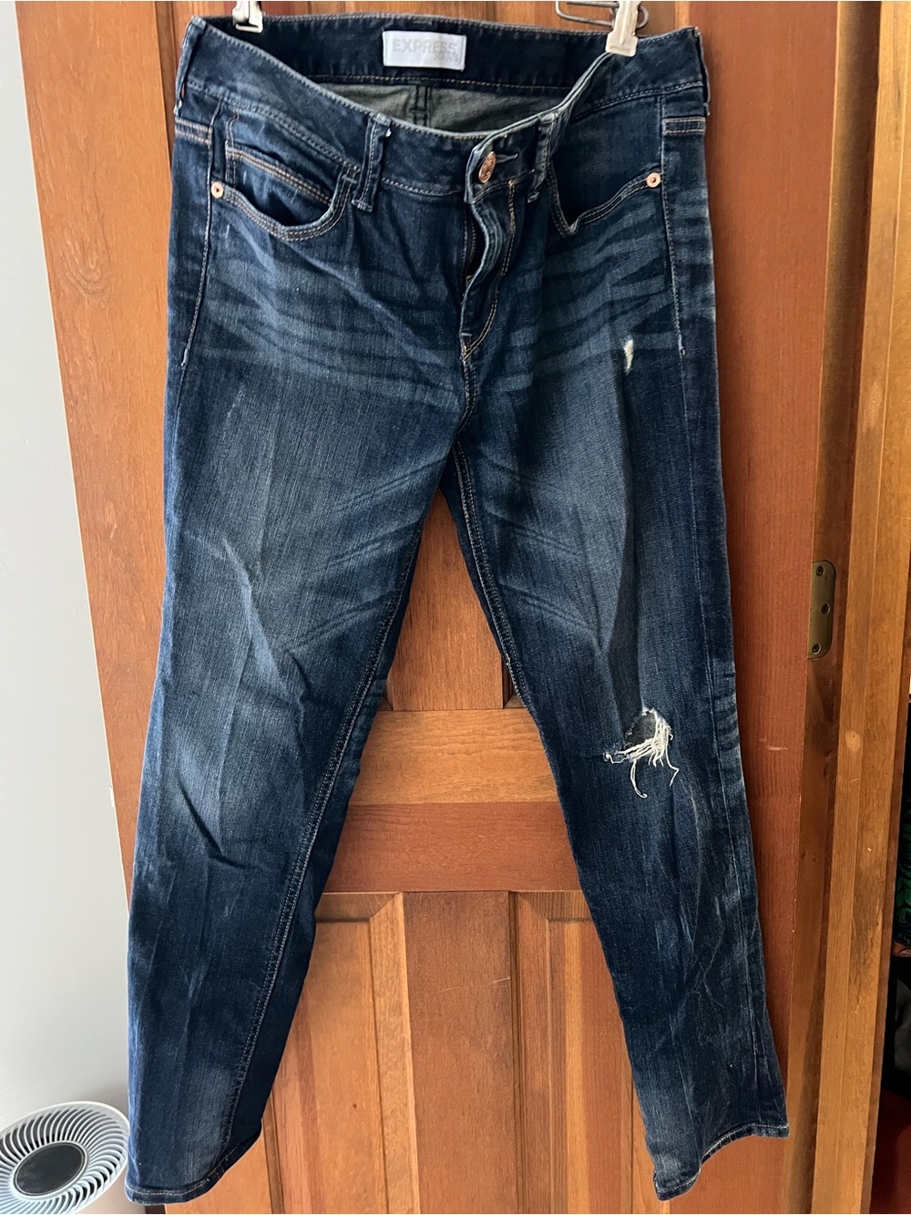 Express Dark Blue Distressed Cropped Jeans